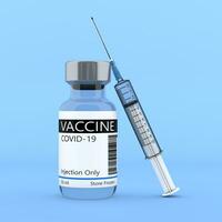 covid-19 vacuna frasco medicina fármaco botella con jeringuilla. 3d representación foto