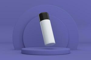 blanco blanco cosmético crema tubo o botella con emrty espacio para tuya diseño terminado Violeta muy peri cilindros productos etapa pedestal. 3d representación foto