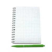 Notepad with Blank Squared Paper Sheet and Green Pen. 3d Rendering photo