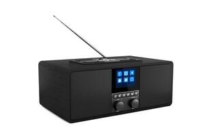 Black Portable Smart Wireless Speaker for Music. Smart device for Online Audio with Radio and Smartphone Wireless Charger. 3d Rendering photo