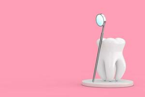 Dental Health Concept. Tooth Icon with Dental Inspection Mirror for Teeth. 3d Rendering photo