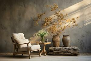 Armchair sofa and decoration japanese on Modern room interior. Generative ai. photo