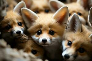 multiple fennec foxes packed together. generative ai photo