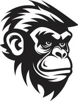 fuerza en oscuridad mono emblema en negro salvaje sabiduría negro chimpancé icono vector