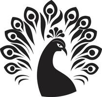 Feathered Finesse Peacock Logo in Vector Elegant Reverie Black Vector Emblem