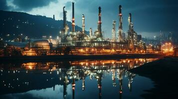 A modern petrochemical plant with intricate piping systems. Generative ai. photo