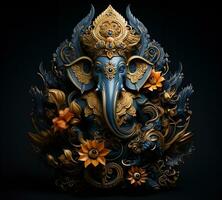 wall art with black background and show god very attractive lord ganesh. Generative AI. photo