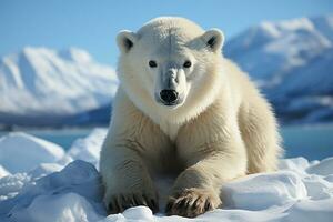 un polar oso en pie en el paquete hielo. generativo ai. foto