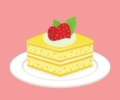 Cheese Cake Cute Cartoon Sweet Dessert Food Cafe Menu Vector Illustration