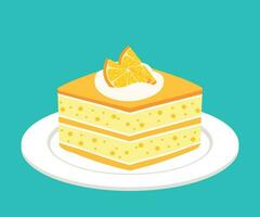 Cute Orange Cake Cartoon Sweet Dessert Food Cafe Menu Vector Illustration