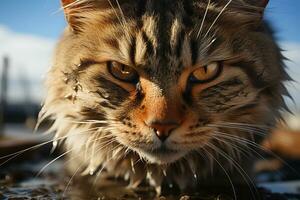 A close-up shot of a cat striking face. generative ai photo