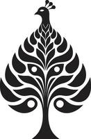 Sapphire Showcase Peacock Logo Icon in Vector Elegant Ebon Beauty Black Peacock Symbol Profile