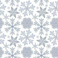Hand drawn watercolor snowflakes, blue silver water ice crystals frozen in winter. Illustration isolated seamless pattern, white background. Design for holiday poster, print, website, card, invitation vector