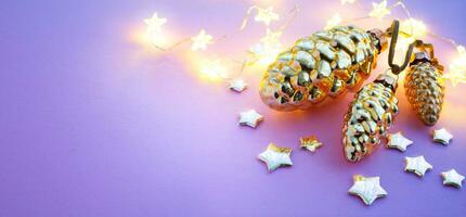 Christmas banner or greeting card background with christmas light and decoration photo