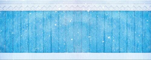 blue winter frost wooden background photo