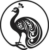 Elegant Reverie Black Vector Emblem Ink Black Parade Peacock Icon Design