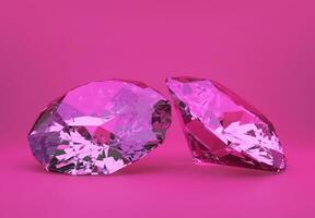 Pink gems or diamonds, bright pink background photo