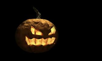 Halloween pumpkin with happy face on dark background photo