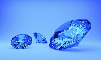 Blue gems or diamonds, bright blue background photo