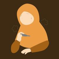 Muslim woman is not feeling well vector