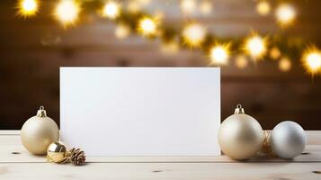 Blank White Greeting Card with Christmas Decoration Around the Card, Copy Space photo