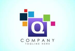 English alphabet Q with data pixel. Creative technological modern data pixel logo vector