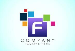 English alphabet F with data pixel. Creative technological modern data pixel logo vector