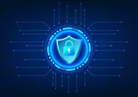 Cybersecurity and Data Privacy technology prevents data theft and data destruction as a system used on the internet network. The lock is inside the technology circle along with the circuit board. vector