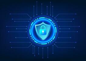 Cybersecurity and Data Privacy technology prevents data theft and data destruction as a system used on the internet network. The lock is inside the technology circle along with the circuit board. vector