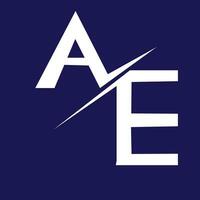 the ae logo on a blue background vector