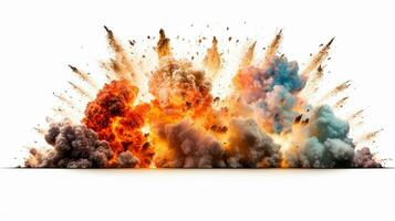 big explosion smokes and fire isolated on white ai generative photo