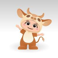 linda vaca con dibujos animados icono vector ilustración. linda oso mascota disfraz concepto aislado prima vector. plano dibujos animados estilo