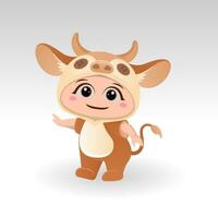 Cute cow With Cartoon Icon Vector Illustration. Cute bear mascot costume concept Isolated Premium Vector. Flat Cartoon Style