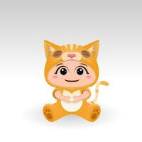 Cute Cat With Cartoon Icon Vector Illustration. Cute bear mascot costume concept Isolated Premium Vector. Flat Cartoon Style