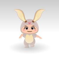 Cute Rabbit With Cartoon Icon Vector Illustration. Cute bear mascot costume concept Isolated Premium Vector. Flat Cartoon Style