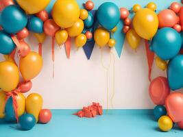 A visually appealing copy space banner with balloons and gift decorations ai generate photo