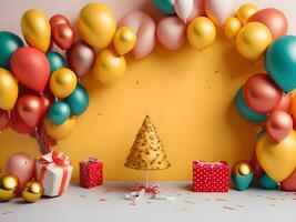 A visually appealing copy space banner with balloons and gift decorations ai generate photo