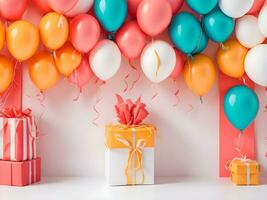A visually appealing copy space banner with balloons and gift decorations ai generate photo