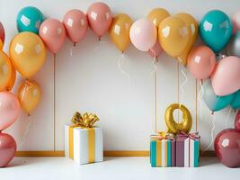 A visually appealing copy space banner with balloons and gift decorations ai generate photo