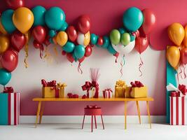 A visually appealing copy space banner with balloons and gift decorations ai generate photo