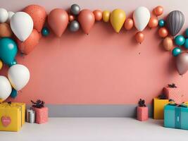 A visually appealing copy space banner with balloons and gift decorations ai generate photo