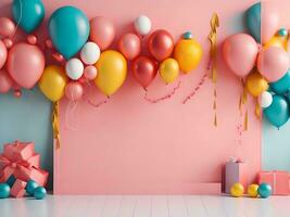 A visually appealing copy space banner with balloons and gift decorations ai generate photo