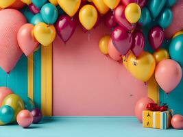 A visually appealing copy space banner with balloons and gift decorations ai generate photo