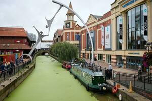 Lincoln, Lincolnshire, UK, September 19. View of the River Witham passing through Lincoln, Lincolnshire on September 19, 2023. Unidentified people photo