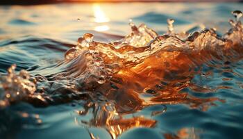 Smooth water wave reflects vibrant sunset colors in tranquil nature generated by AI photo