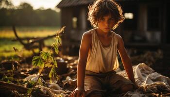 Children playing outdoors in the summer, enjoying nature innocence and joy generated by AI photo