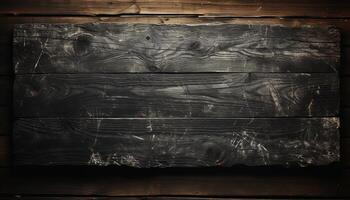 Old wooden plank table with rustic grunge backdrop generated by AI photo