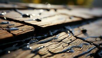 Old, weathered wood plank burning in the autumn sunlight generated by AI photo