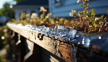 Fresco verde hojas crecer al aire libre en el verano luz de sol generado por ai foto