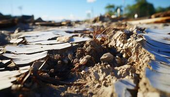 Old wood, broken tree, abandoned landscape, messy construction site generated by AI photo